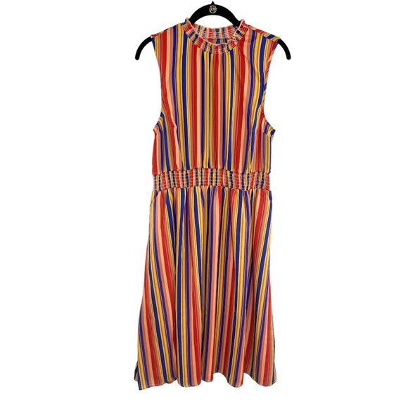 Modcloth Dresses & Skirts - Modcloth Bright Multicolor Striped Midi Dress with Pockets Women's Size Large